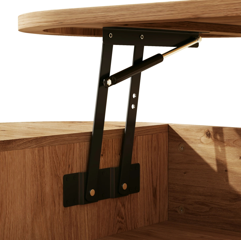 Tavolino da caffè elevabile 110x55x55 cm in MDF naturale con ante scorrevoli