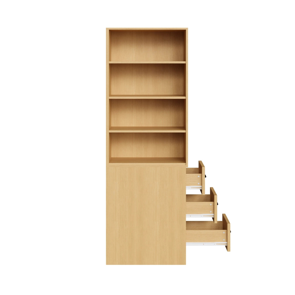 Libreria stretta per piccoli spazi in truciolare; 180 cm; 3 cassetti laterali; ripiani regolabili
