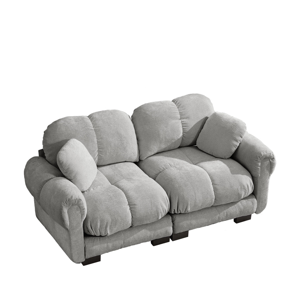 Divano modulare in ciniglia grigio chiaro 190x86x90 cm con sedute trapuntate e cuscino mobile