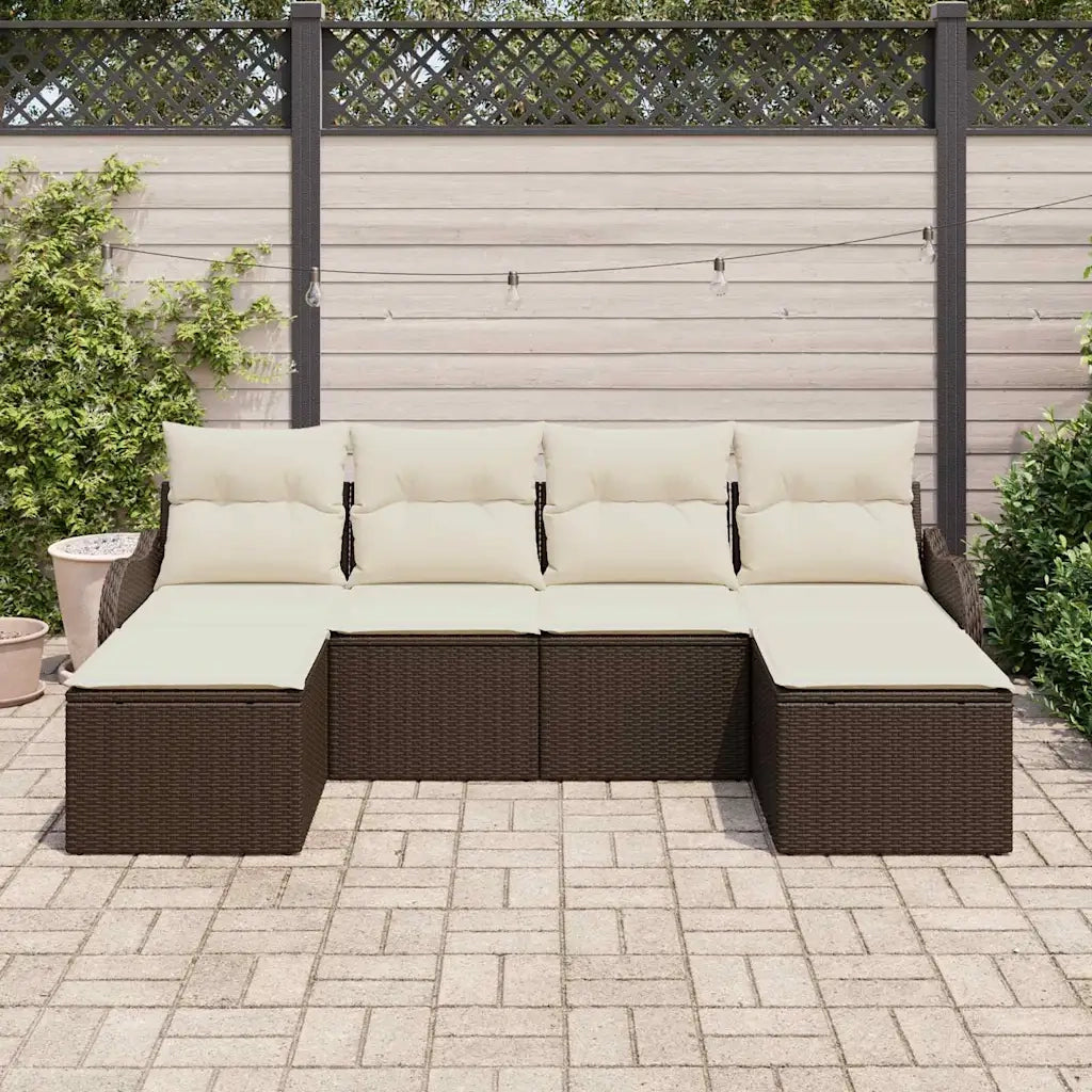 Set Divano da Giardino con cuscino 6 pz | Set Salotto da Giardino Marrone Poly Rattan