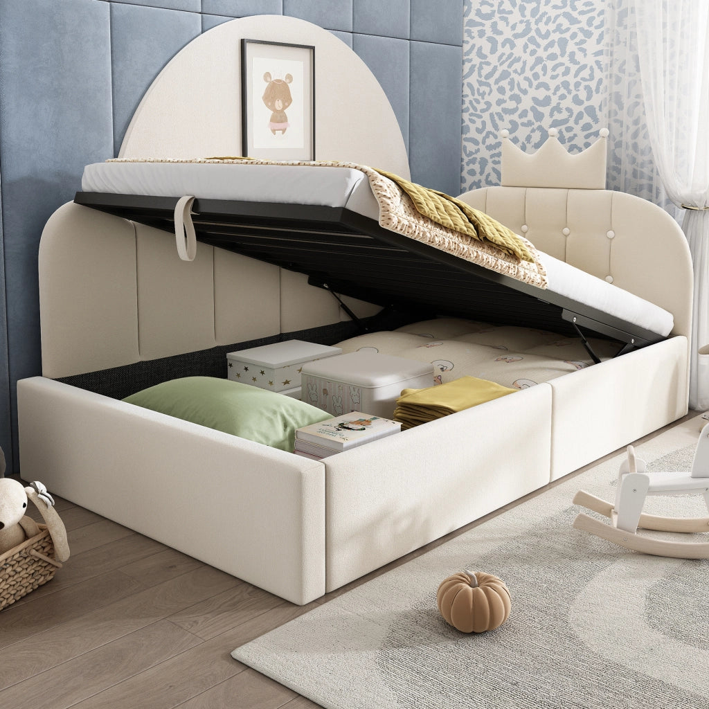 Letto daybed 90x200 cm con contenitore idraulico in velluto beige