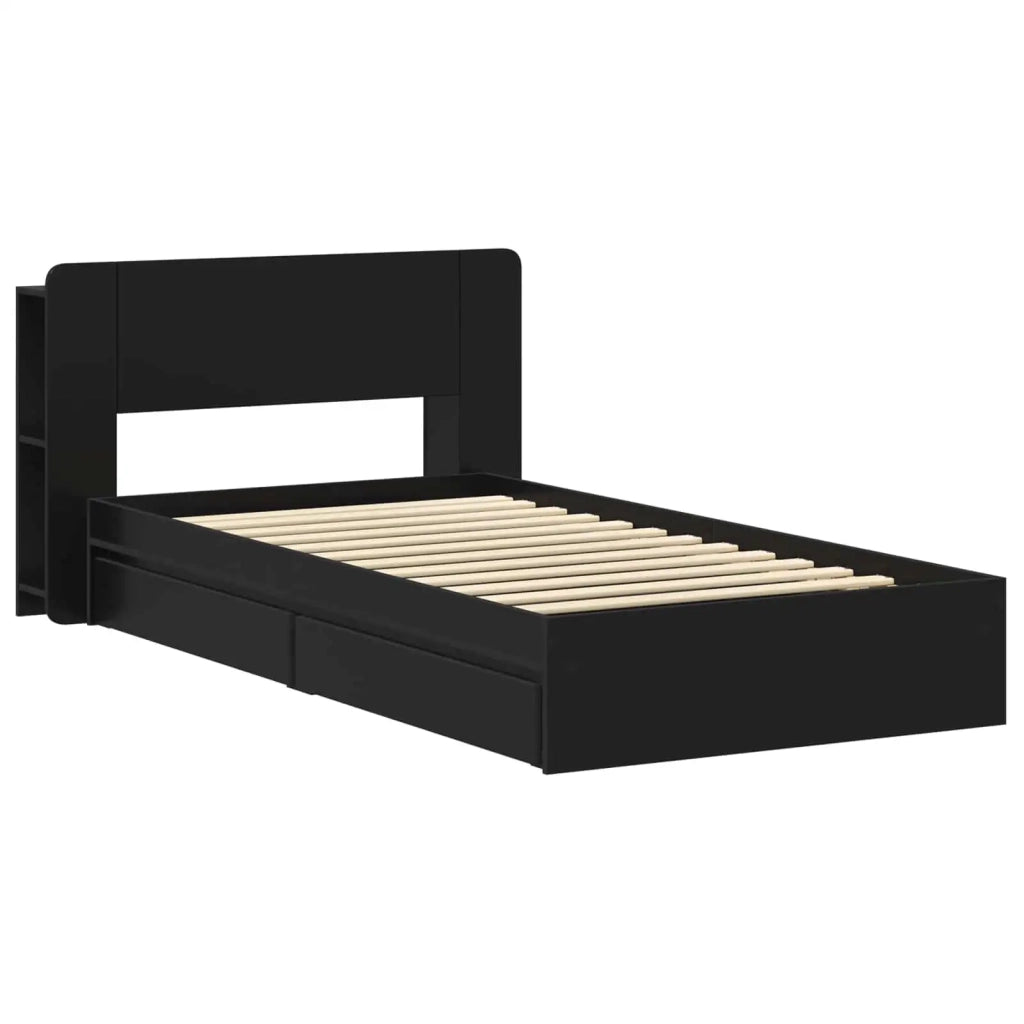 Letto singolo | Letto per adulti | Telaio del letto con storage con cassetto Nero 75 x 190 cm
