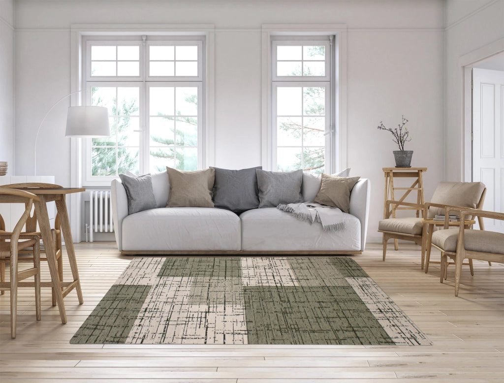 Tappeto Arredo Moderno Morbido in Ciniglia Ingresso Antiscivolo Prodotto Italiano  Soggiorno Camera Salotto Disegni Piazzati Cotone Varie Misure Grande Mondrian/Verde - 65x115 cm