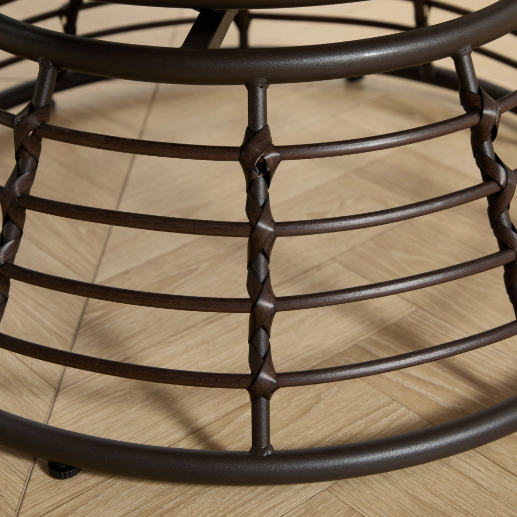 Sedia Papasan Girevole in Rattan Marrone con Cuscino Beige Morbido e Spesso, Struttura in Acciaio, 92 cm, Ideale per Soggiorno e Camera