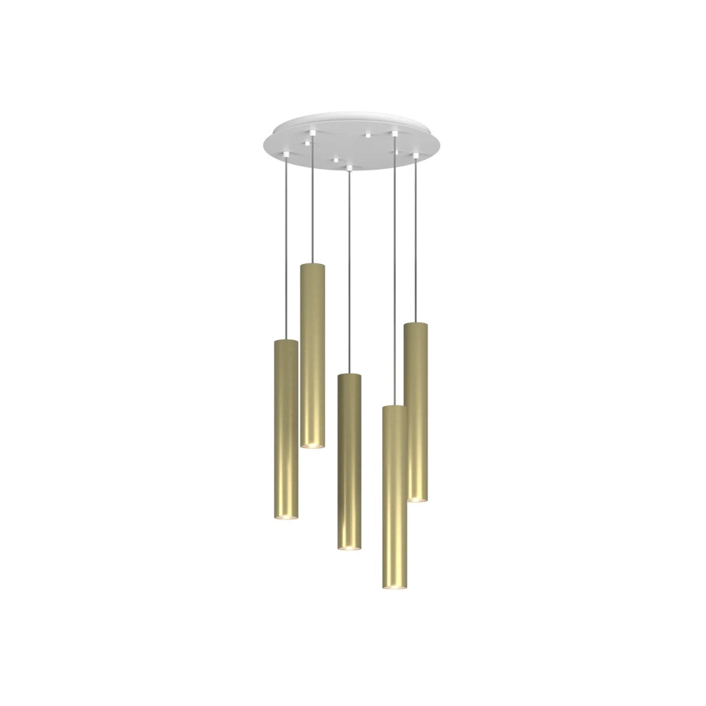 Lampadario Tondo Industrial-Minimal Xeana Metallo Bianco Ottone 5 Luci Gu10