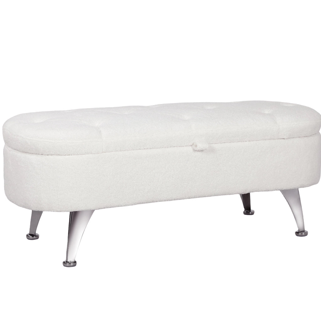 Panca contenitore 114x47x46,5 cm in poliestere bianco con gambe in metallo