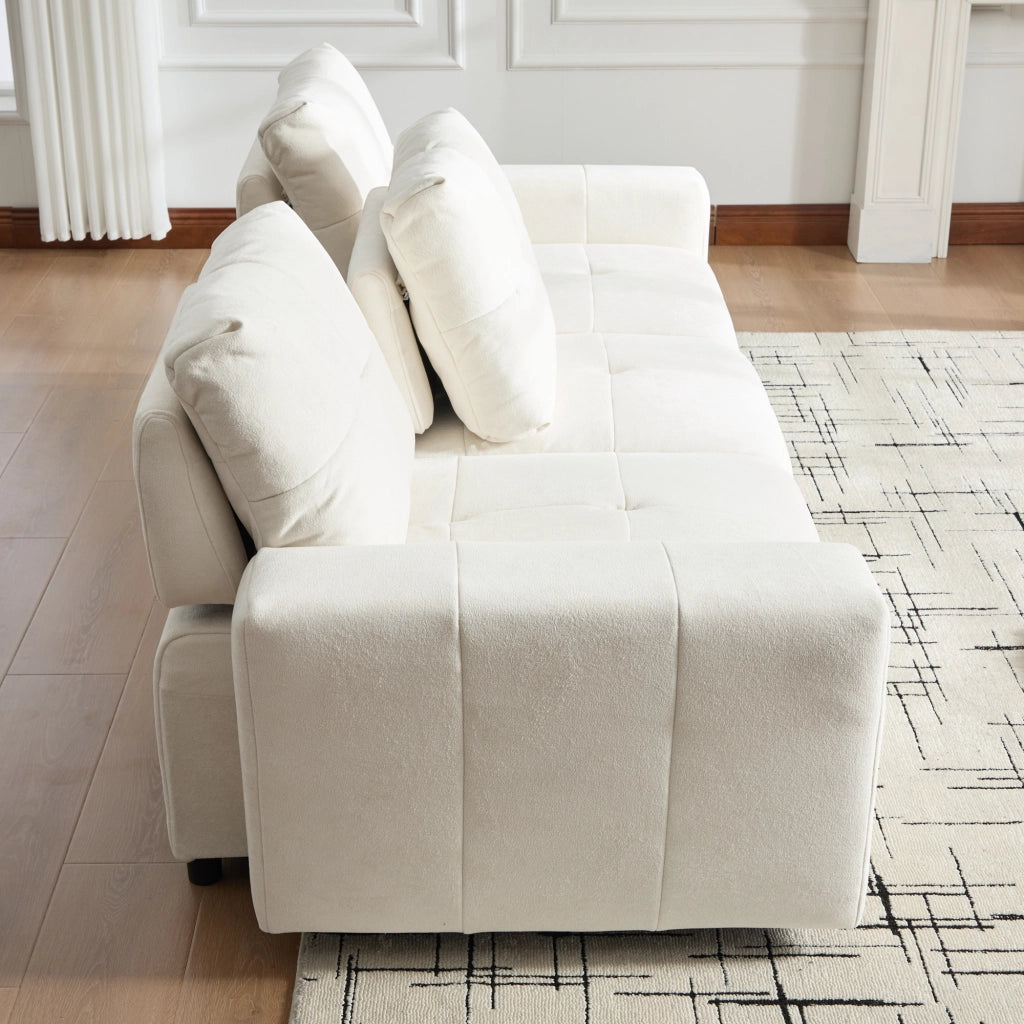 Divano modulare 3 posti con funzione letto e profondità regolabile in chenille beige