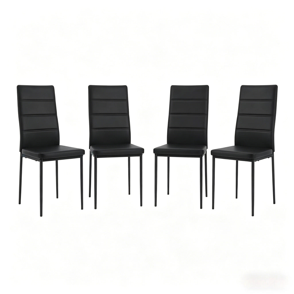 Sedia da Pranzo Set da 4 con Schienale Alto Design Ergonomico Salvaspazio in Similpelle Nero