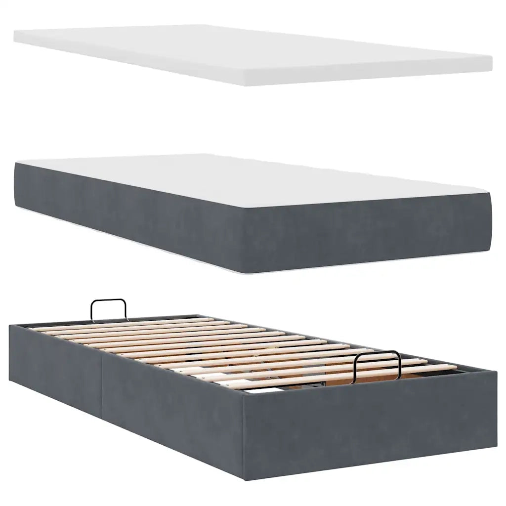 Struttura Letto Pouf con Materasso-Giroletto 180x200 cm in Velluto