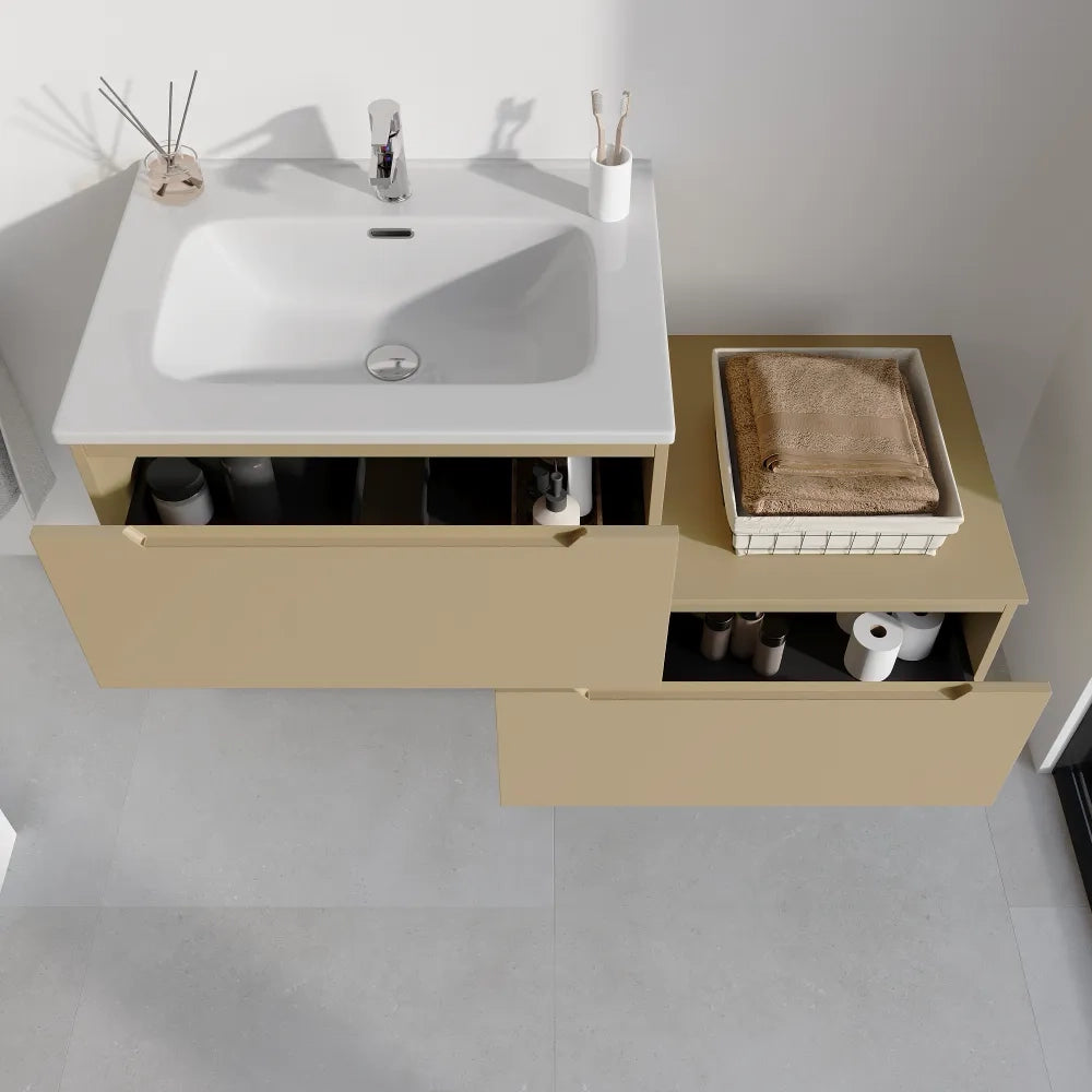 Mobile bagno sospeso modulare 80 cm sabbia opaco due cassetti con lavabo | Bako