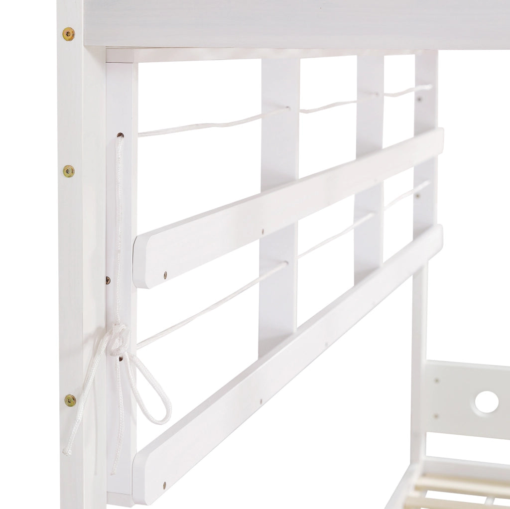 Letto a castello 90x200 cm in legno e MDF bianco con contenitori, senza materassi