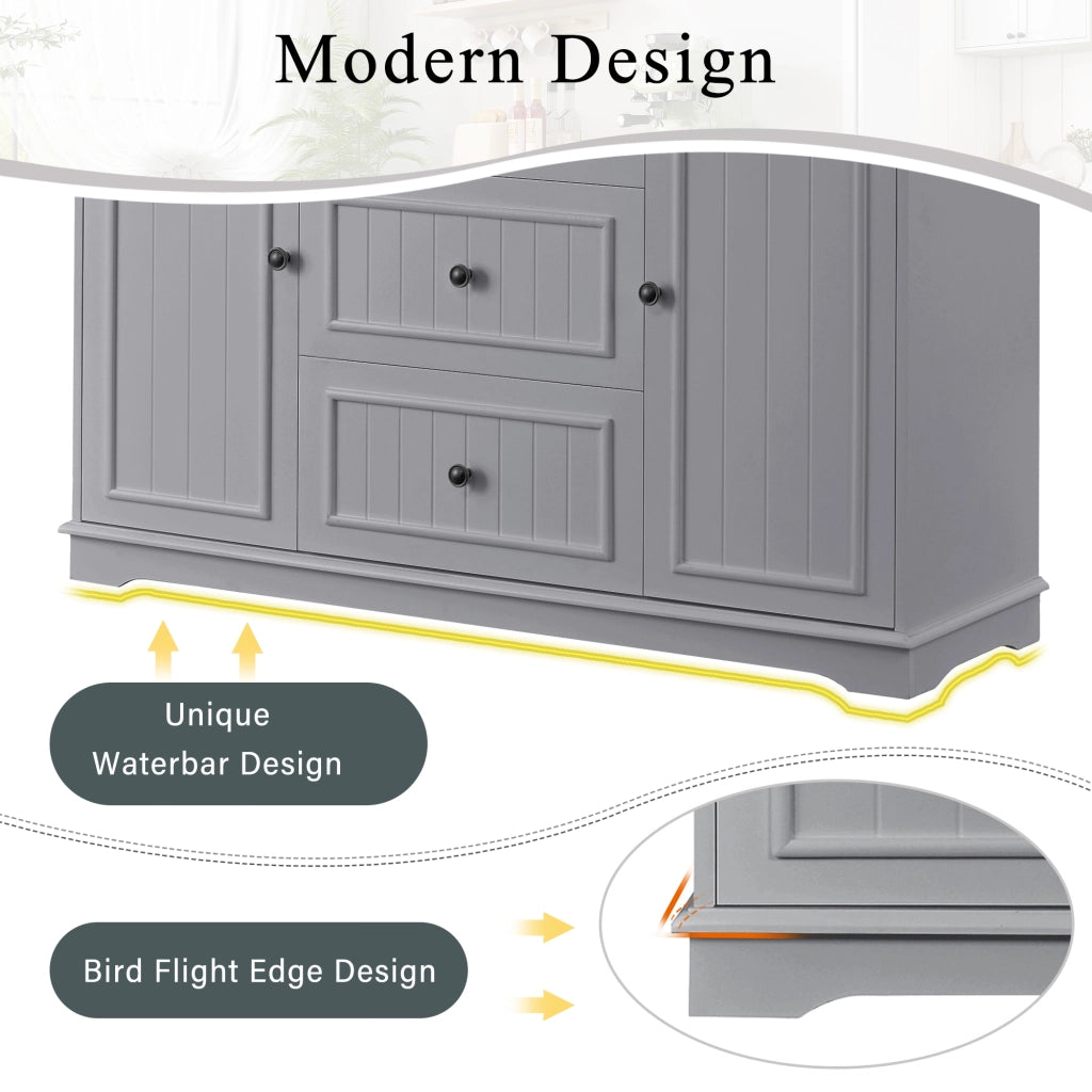 Credenza con 3 cassetti e ante stile frigorifero; ripiani regolabili; MDF grigio per cucina 126 × 40 × 86 cm