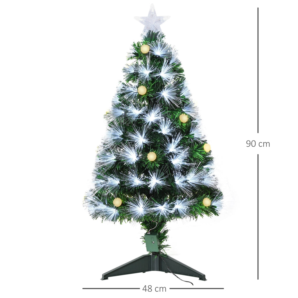 EasyComfort Albero di Natale Artificiale 90cm con Luci Incorporate e 90 Rami, Albero di Natale con Luci a LED e Fibre Ottiche, Base Pieghevole Rimovibile