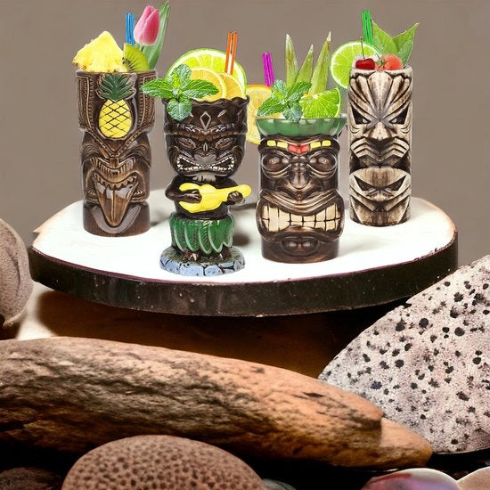 Set di 4 bicchieri - bicchieri ceramici hawaiani per Natale, grandi bicchieri per bere, tiki bar tazze per cocktail, bicchieri tropicali per feste esotiche