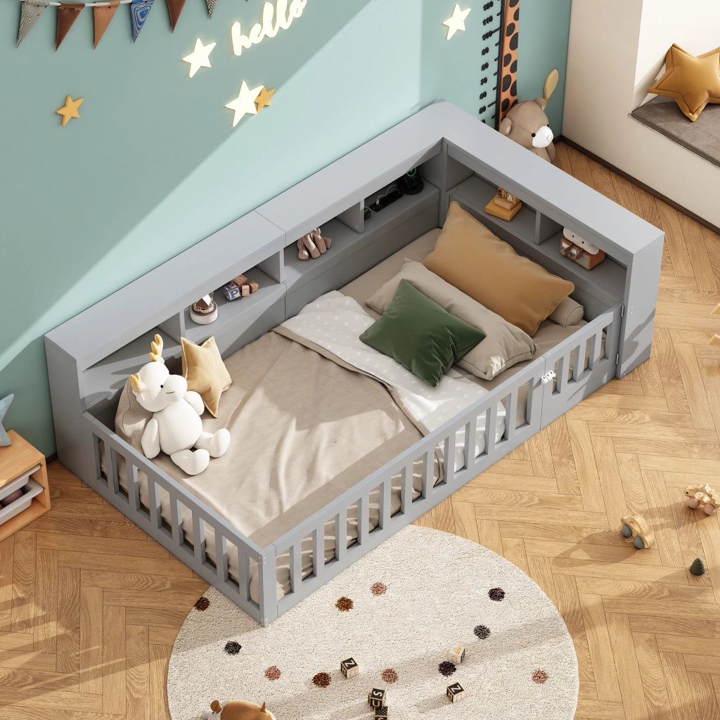 Letto divano singolo 90 × 200 cm con vano laterale; presa e USB; senza materasso; in pannelli grigio