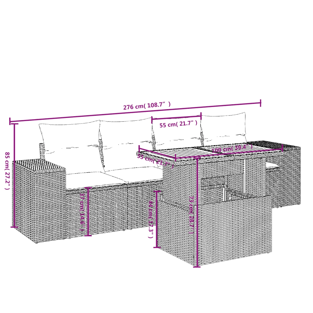 Set Divani da Giardino 5 pz con Cuscini in Polyrattan Nero