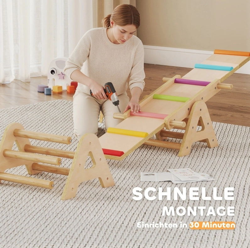 Altalena a bilico ULEVR 2 in 1 in legno, trasformabile in asse di equilibrio, multicolore