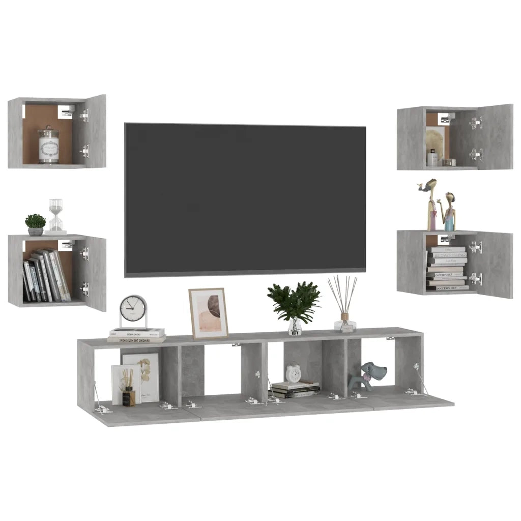 Set di Mobili Porta TV 6 pz-Set di 6 Credenza per TV Grigio Cemento in Legno Multistrato 542417