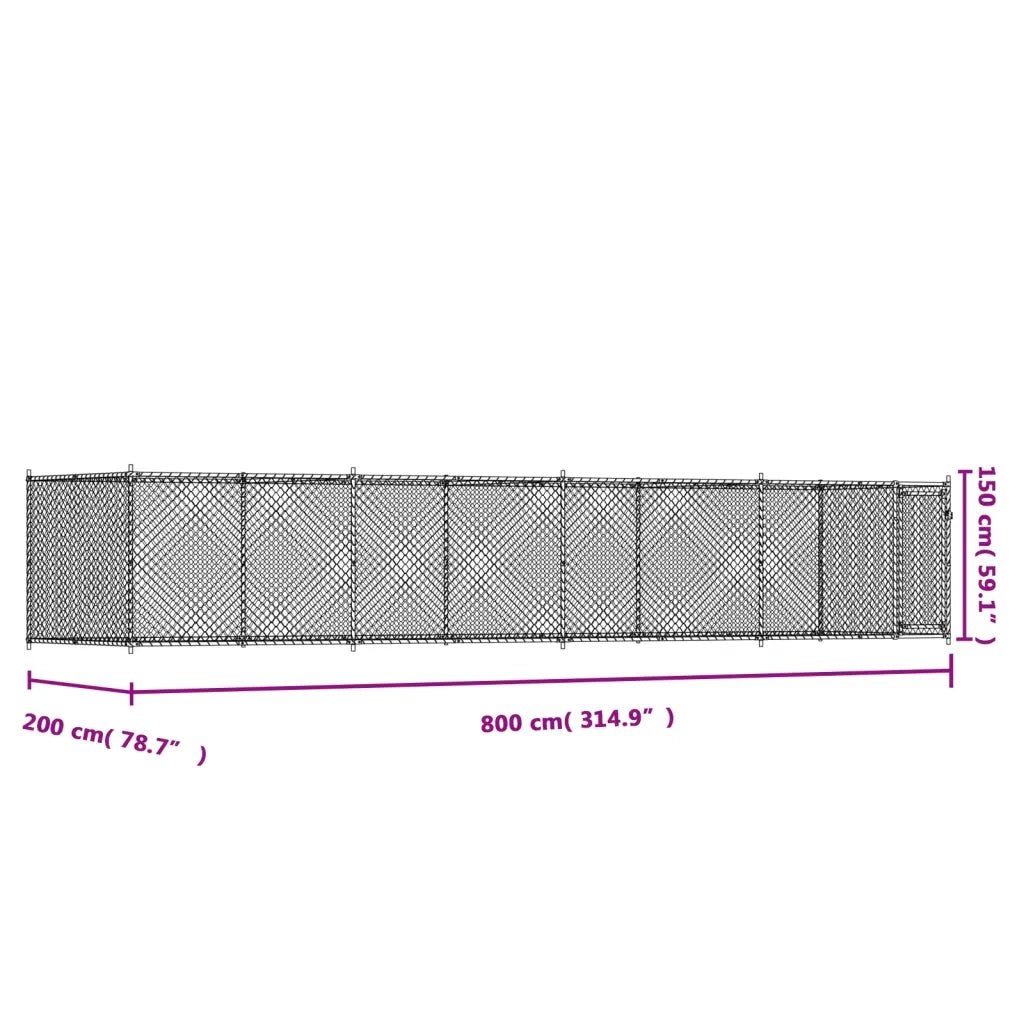 Gabbia per Cani con Porta Grigia 8x2x1,5 m in Acciaio Zincato 3209580