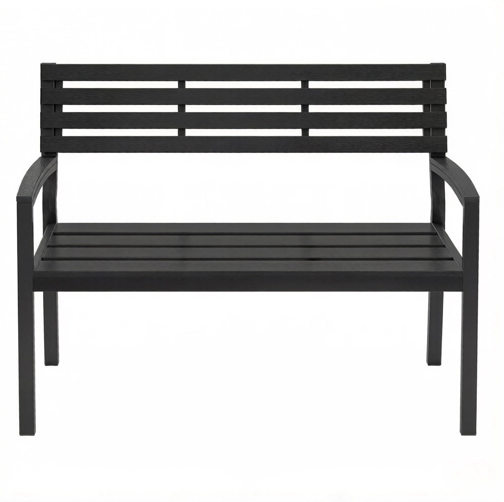 Panca da Giardino con Schienale in Metallo Verniciato e Lamelle in PS, 115x55x85 cm, Colore Nero