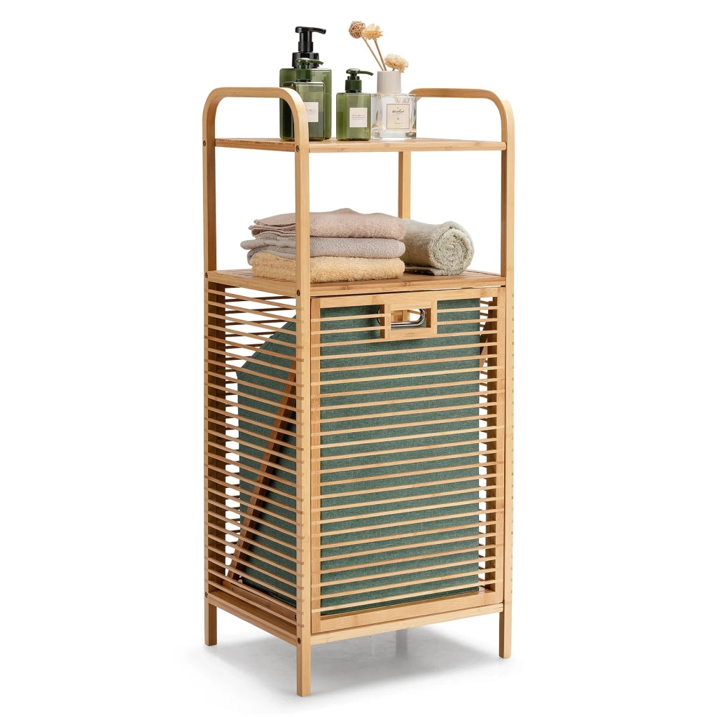 Cesto portabiancheria basculante 40,5 x 33 x 95,5 cm grande capacità facile da spostare design moderno in bambù naturale 20_0021034
