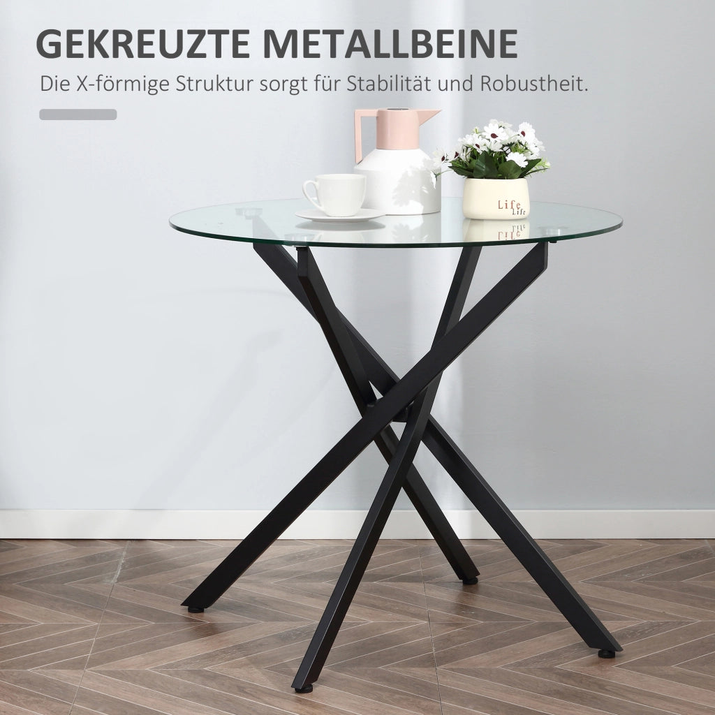 Tavolo da pranzo rotondo con piano in vetro temperato e gambe metalliche ¨C Minimal ¨C 80 cm di diametro, per 4 persone
