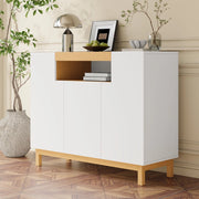 Credenza bianca con tre ante e vano centrale aperto; 120;5 cm; pannelli di particelle; effetto legno