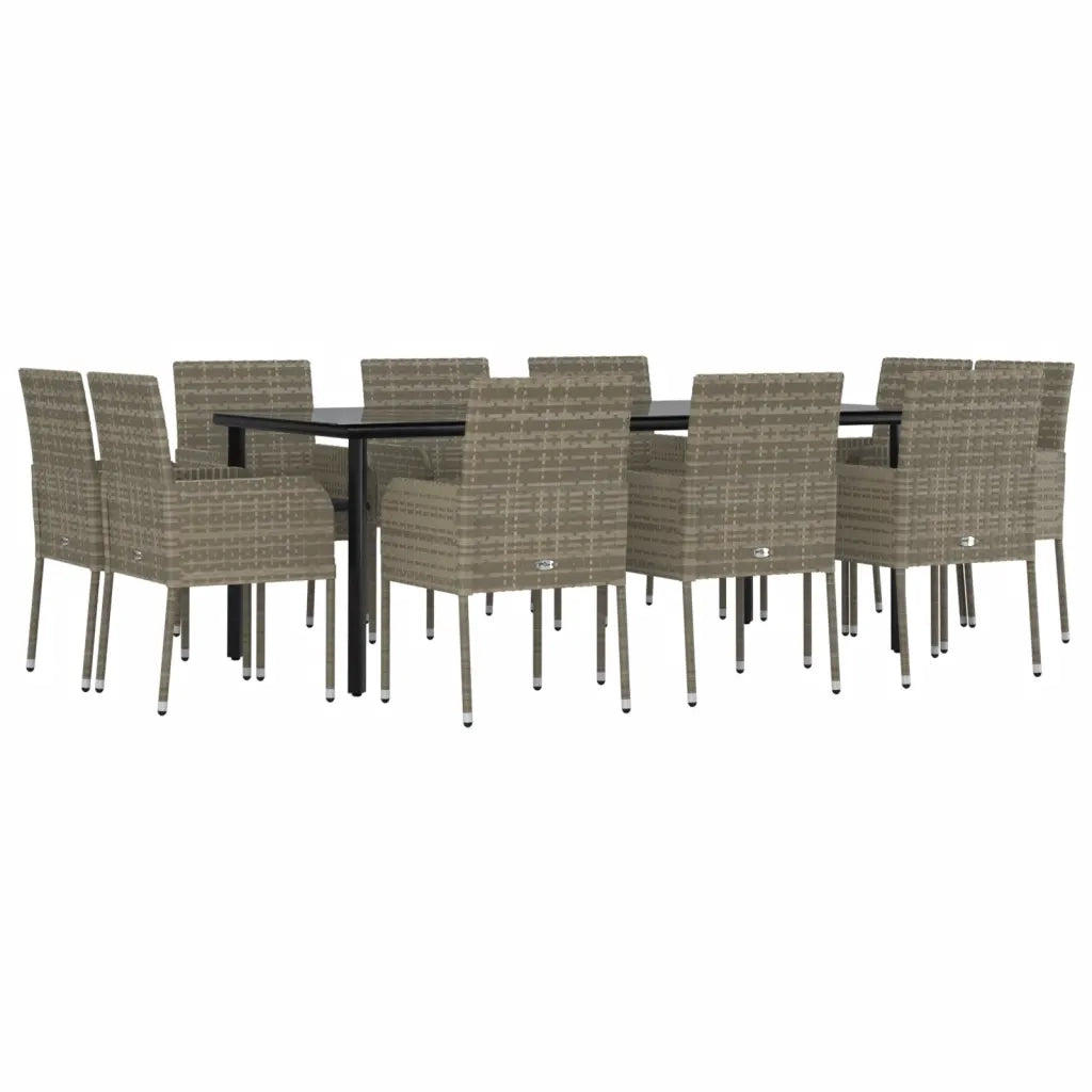 Set Mobili Giardino 11 pz con Cuscini Polyrattan Nero e Grigio 3185166