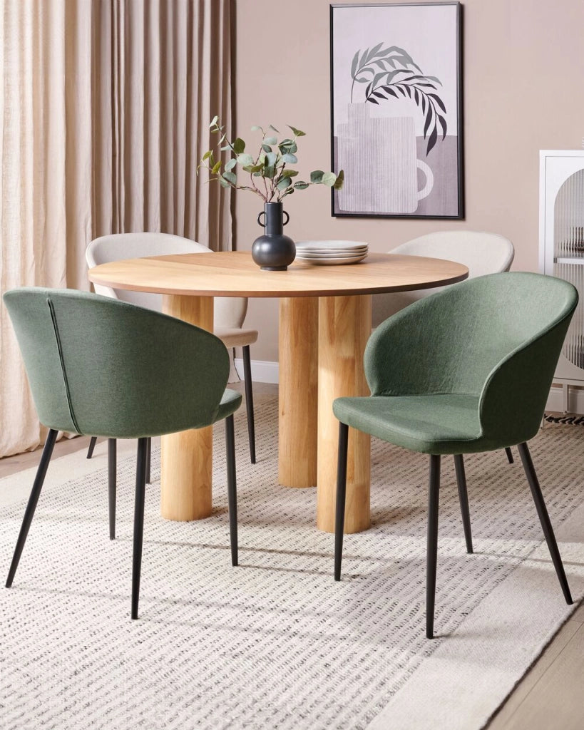 Set di 2 sedie da pranzo in tessuto verde scuro imbottito con gambe nere Stile retrò Mobili per il soggiorno