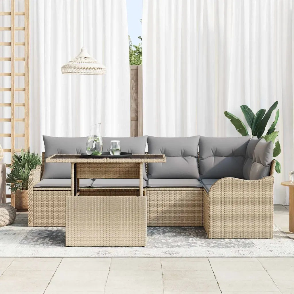 Set Divano da Giardino 6 pcs Beige Rattan in Polipropilene
