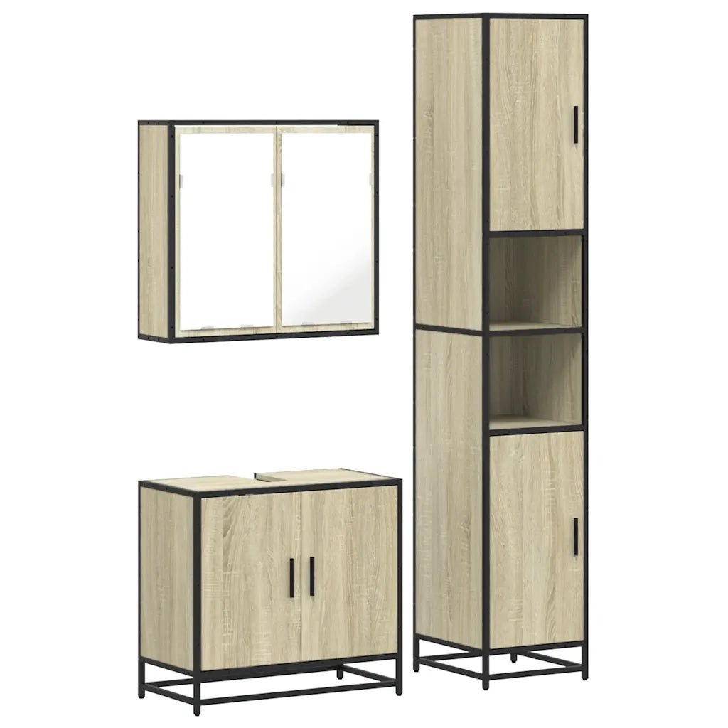 Set Mobili da Bagno | Armadio da bagno 3 pz Rovere Sonoma in Legno Multistrato