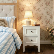 Nightstand moderno bianco con due cassetti in MDF laccato, 40x60x30 cm