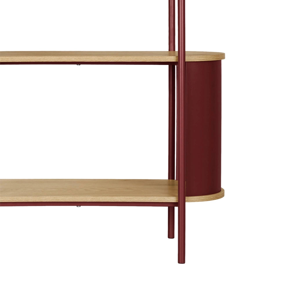 Libreria in metallo curvato e legno a 5 livelli, rosso