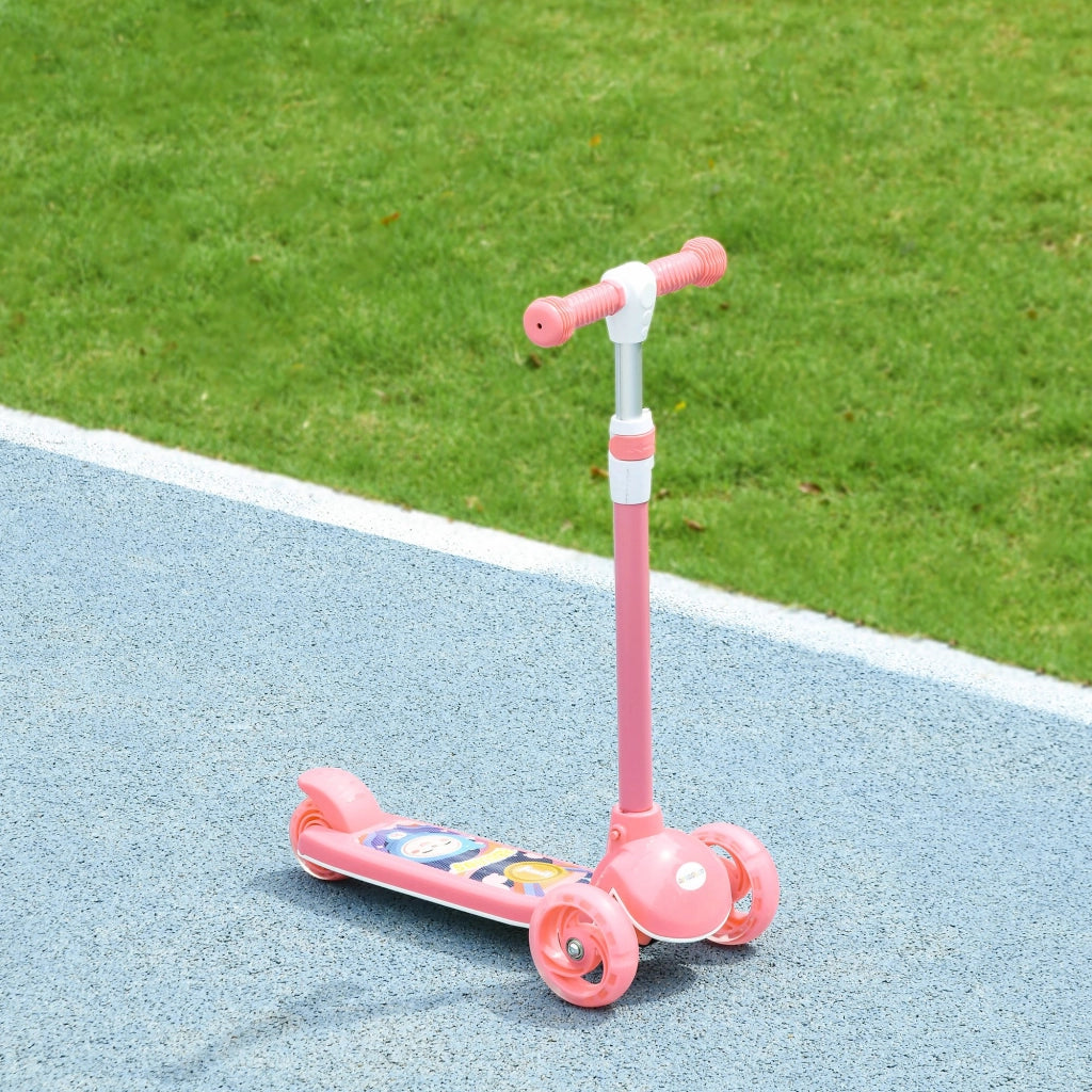 Monopattino per Bambini 3 Ruote con Luci LED Manubrio Regolabile e Freno Posteriore da 2 a 6 Anni Rosa