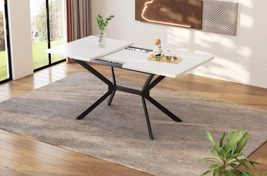Tavolo da pranzo allungabile bianco 120-160x80 cm con gambe in metallo nero, per 4-6 persone