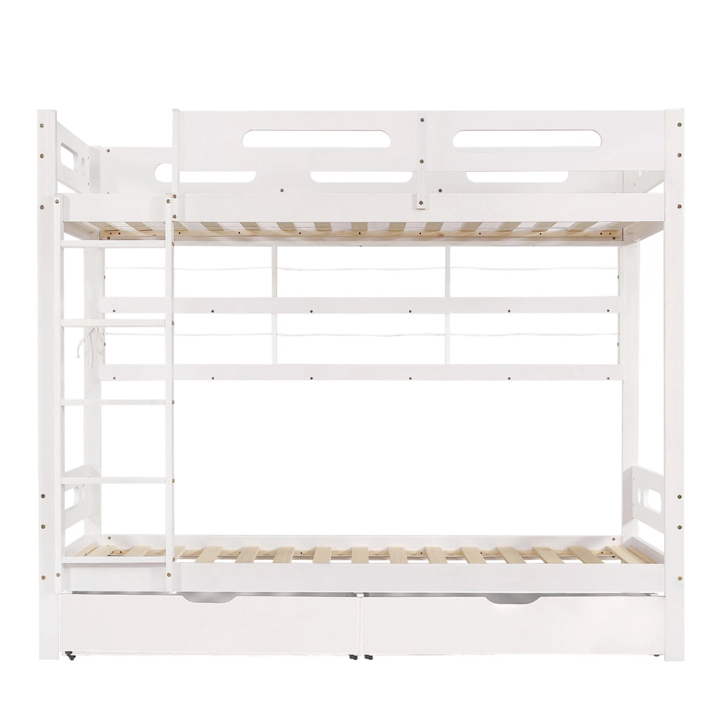Desviae Letto a castello per bambini 90 × 200 cm con scala a 5 gradini cassetti su ruote ripiani struttura in legno e MDF