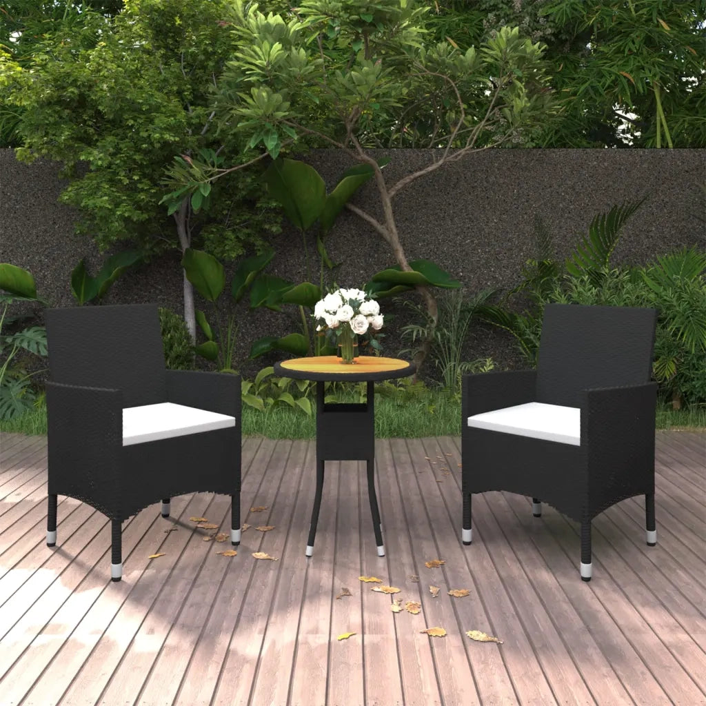 Set da Pranzo per Giardino 3 pz | Set Salotto da Giardino in Polyrattan Nero