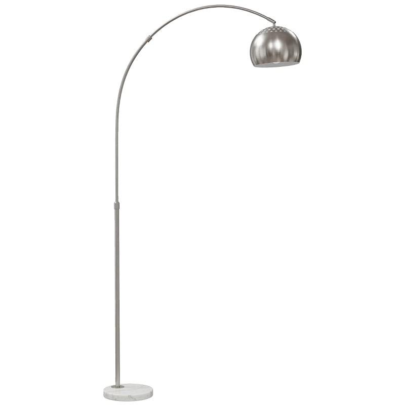 Lampada da terra, design ad arco con base in marmo, 167 cm, argento