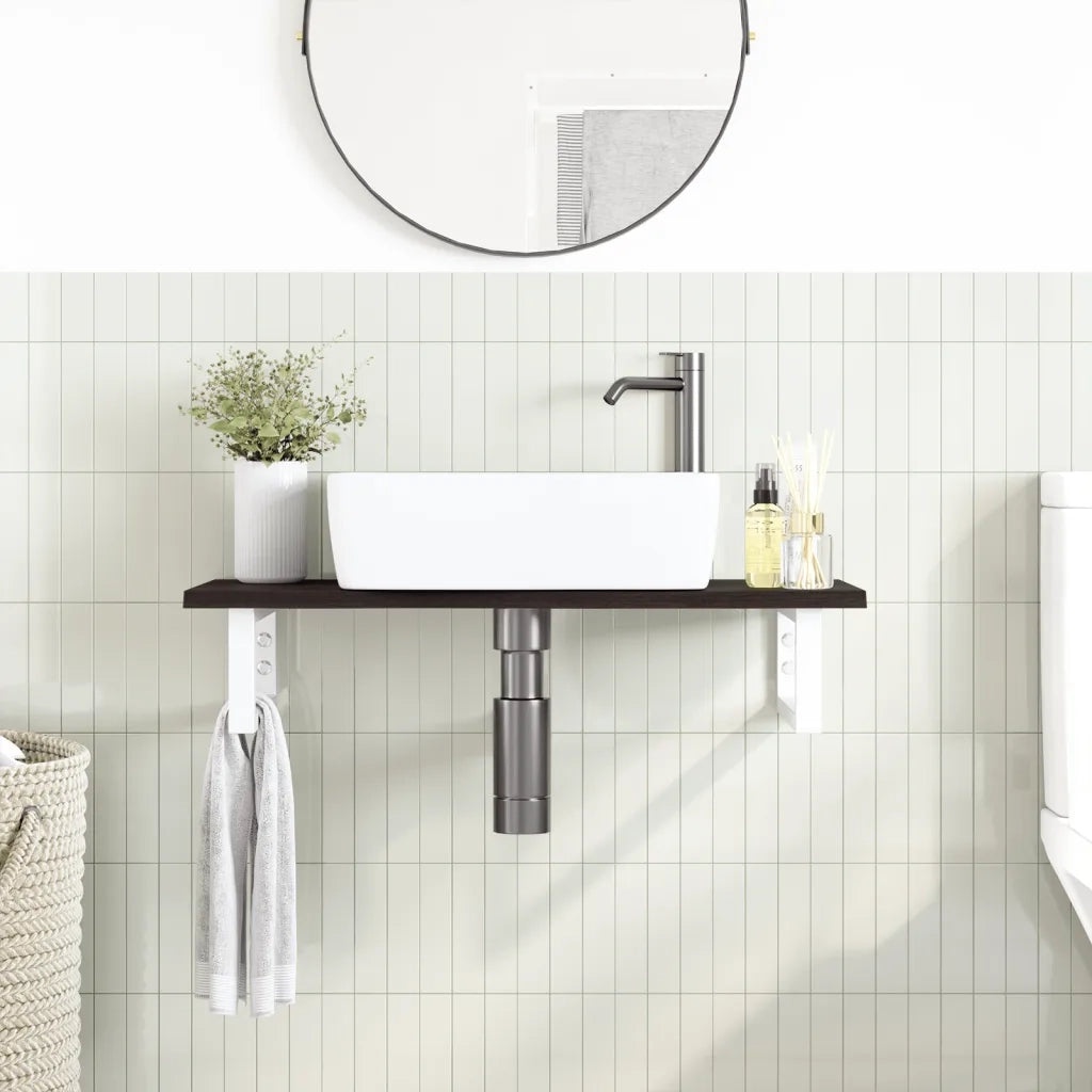 Ripiano a Parete per Lavabo in Acciaio e Massello di Rovere 3302584