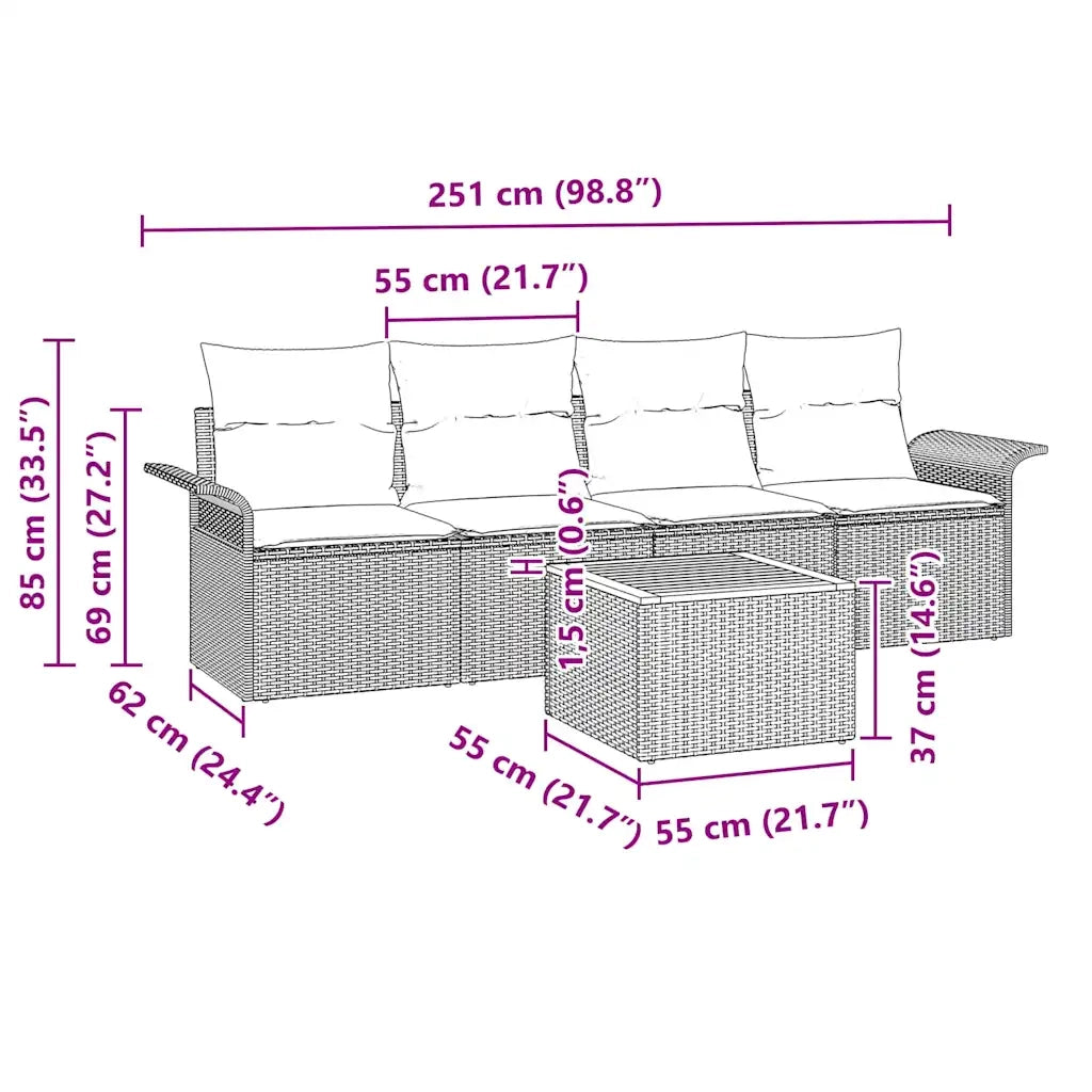 Set Divano da Giardino con cuscino 5 pz | Set Salotto da Giardino Nero polyrattan