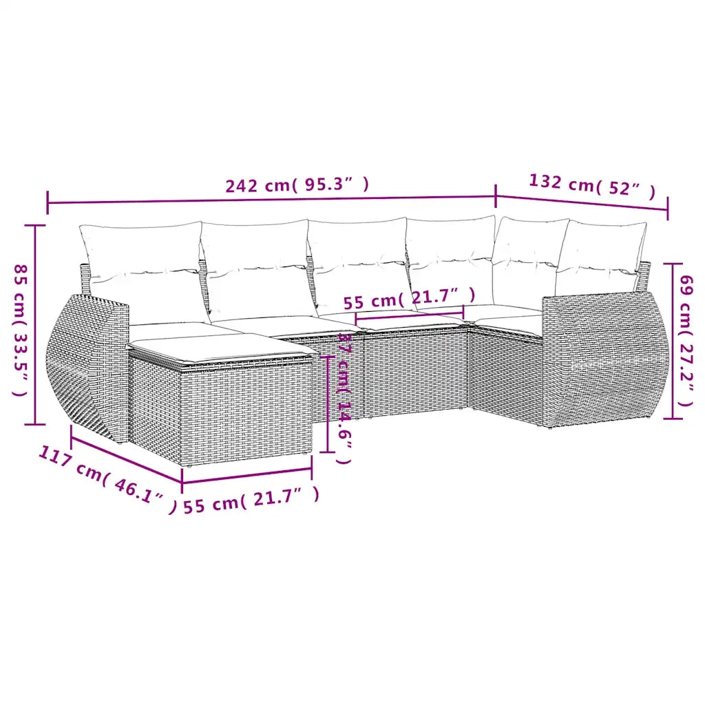 Set Divani da Giardino 6 pz con Cuscini Nero in Polyrattan 3221656