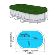 Copertura Sagomata 12,50 X 7,00 M Invernale 240 Gr/m² Con Occhielli E Corda Elastica Per Piscine Ovali 11,00 X 5,50 M Dimensione piscina: 7.37 X 3.60 m