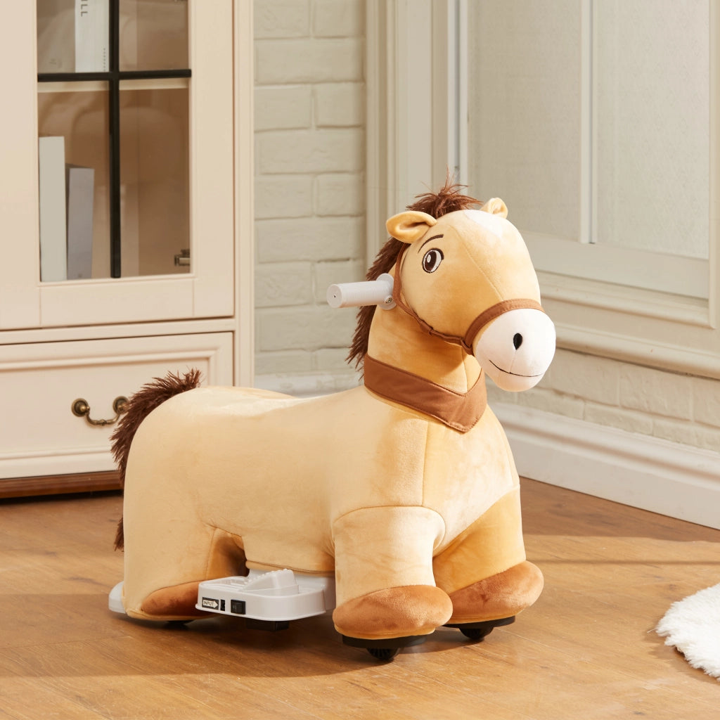 Cavallo Cavalcabile Elettrico per Bambini ¨C zephmum ¨C Marrone 6V con Ruote PU e Musica