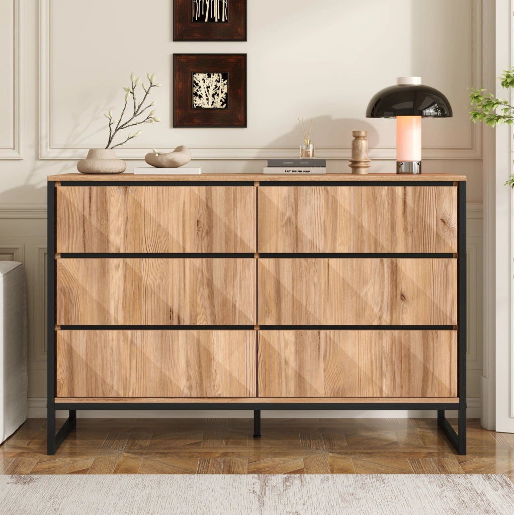 Credenza moderna 120 cm con 6 cassetti nero e legno