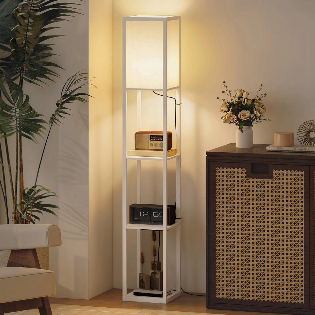 Lampada da Terra con Ripiani e USB ¨C zephmum ¨C Bianco