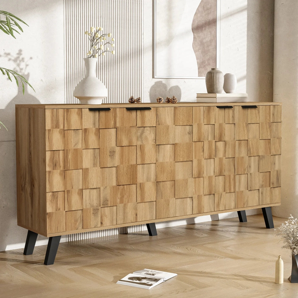 Sideboard moderno con 4 ante, 160,5 x 35,5 x 78 cm, design pratico per soggiorno, camera da letto e sala da pranzo