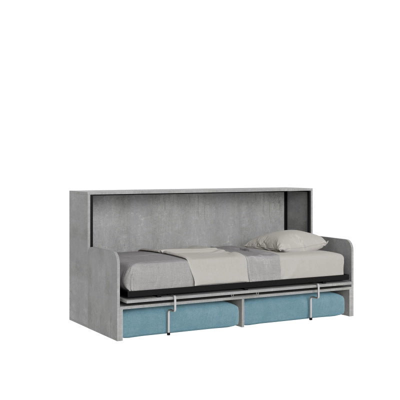 Letto singolo a scomparsa Kando con divano , azzurro - Cemento
