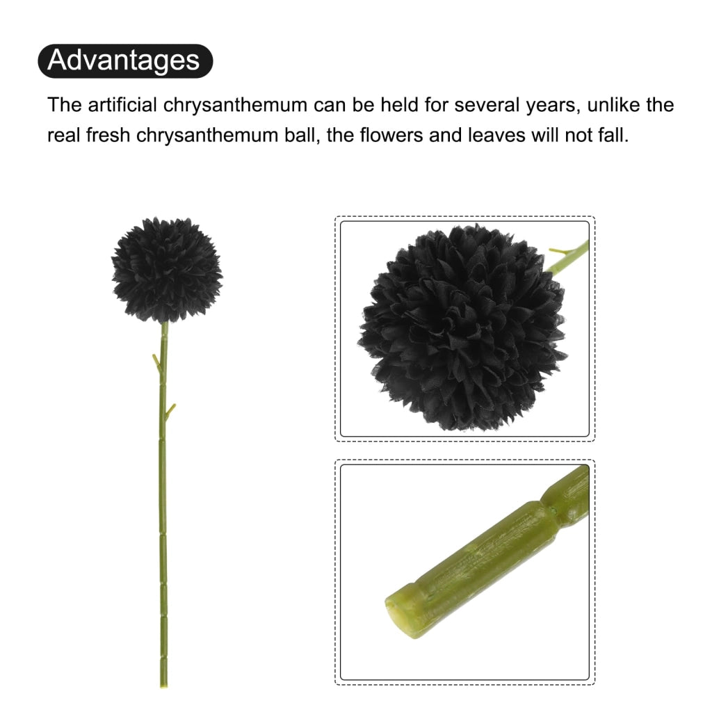 10 pezzi fiori artificiali in seta, crisantemo, ortensia a palla, nero