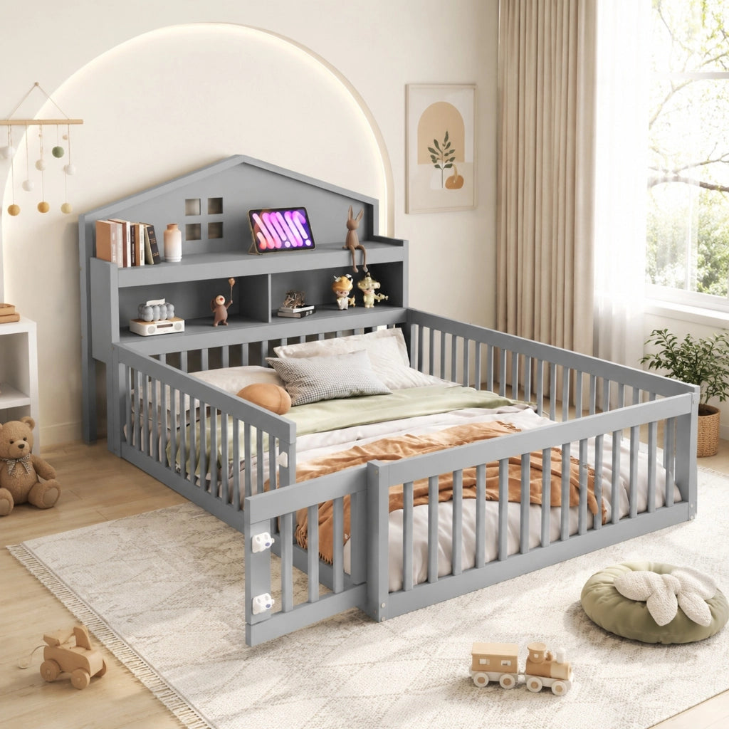 LETTO per bambini 140x200 cm in legno massello grigio, design a casa