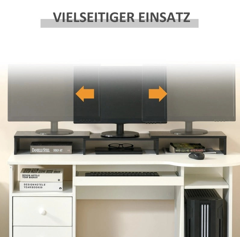 Supporto monitor ULEVR regolabile 80-117x23,5x10 cm con ripiani, nero, per PC e laptop